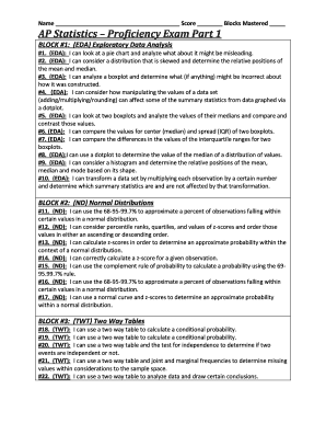 Name Score Blocks Mastered AP Statistics Proficiency Exam