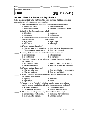 Chemistry Quiz Formative Assessment