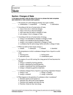 Science Quiz on Changes of State