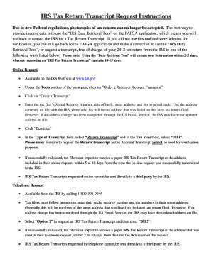 IRS Tax Return Transcript Request Instructions