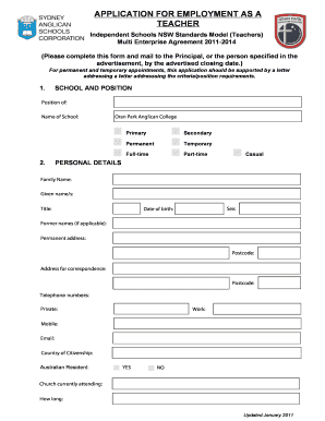 Teacher Employment Application Form