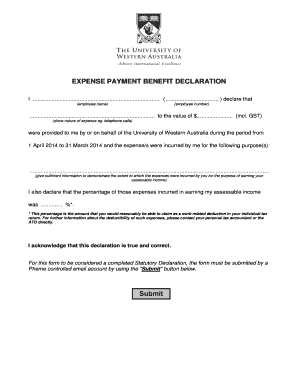 Fillable Online finserv uwa edu EXPENSE PAYMENT BENEFIT DECLARATION Fax ...