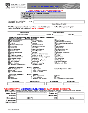 Fillable Online finserv uwa edu ASSET ACQUISITION FORM ...