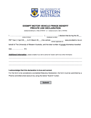 Exempt Motor Vehicle Fringe Benefit Private Use Declaration