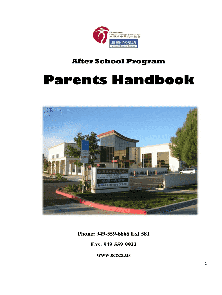 After School Program Parents Handbook Phone: 9495596868 Ext 581 Fax: 9495599922 www - sccca Preview on Page 1