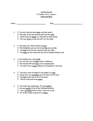 3rd Grade Spelling Review Form