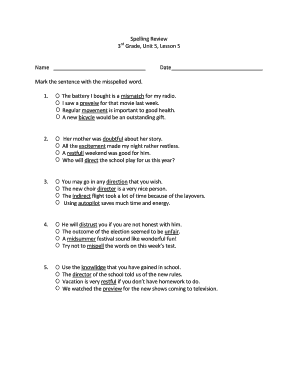 3rd Grade Spelling Review Form
