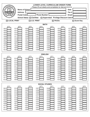 Lower Level Curriculum Order Form