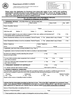 Application for Enrolment into Preprimary