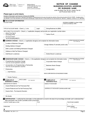 British Columbia Business Address Change Notice