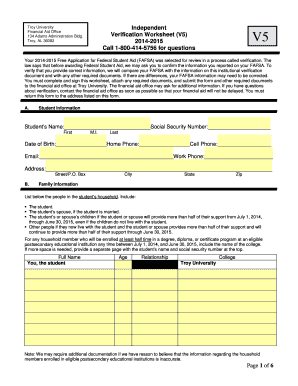 Troy University Verification Worksheet