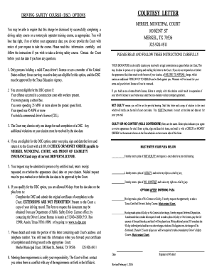 Texas Driving Safety Course Courtesy Letter