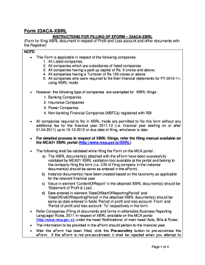 Form 23ACA-XBRL for Profit and Loss Account Filing