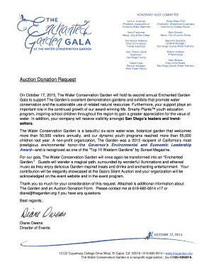 Auction Donation Request for The Water Conservation Garden