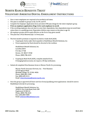 Fillable Online N RANCH BENEFITS TRUST VOLUNTARY AMERITAS DENTAL Fax Email Print - PDFfiller