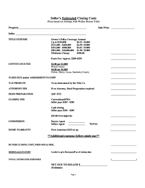 Seller's Estimated Closing Costs Form