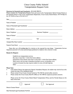 Citrus County Public Schools Transportation Request Form