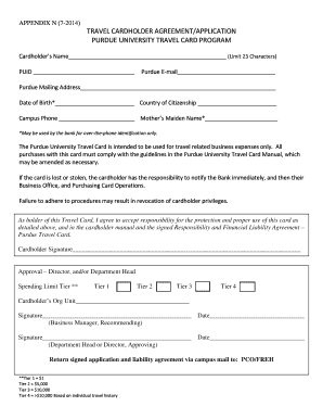 Purdue University Travel Card Agreement