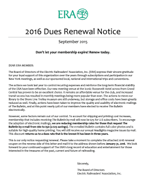 Electric Railroaders' Association Dues Renewal Notice