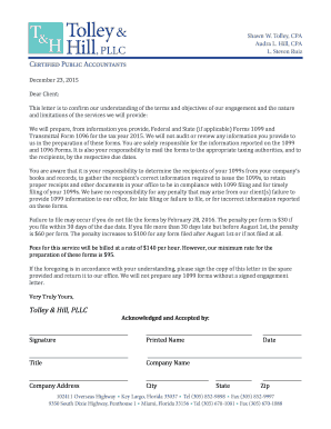 1099 Tax Form Preparation Engagement Letter
