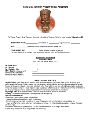 Santa Cruz Vacation Property Rental Agreement