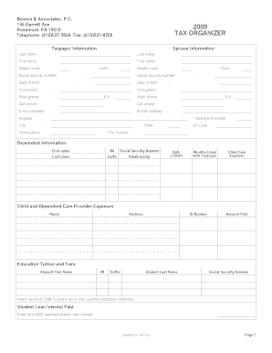 2009 US Federal Tax Organizer