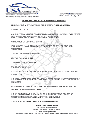 Alabama Vehicle Title Application Checklist