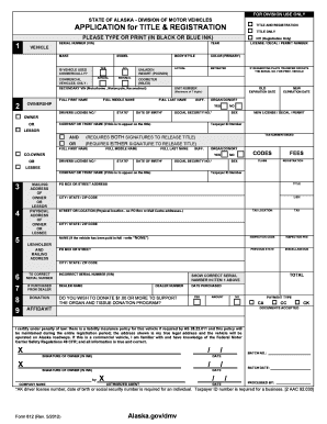 Alaska Vehicle Title and Registration Application