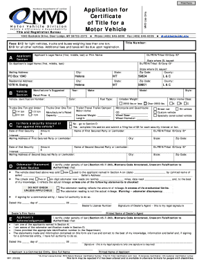 Montana Motor Vehicle Title Application