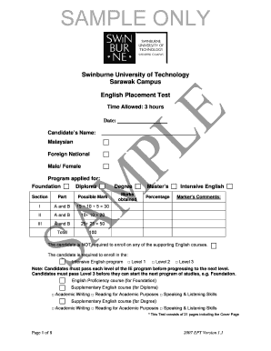 English Placement Test Form