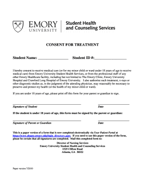 Emory University Student Health Treatment Consent