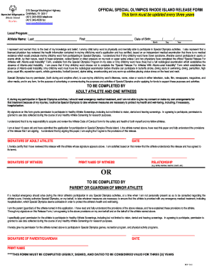 Special Olympics Rhode Island Release Form