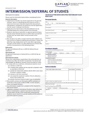 Request for Intermission/Deferral of Studies