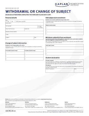Kaplan Business School Subject Change Form