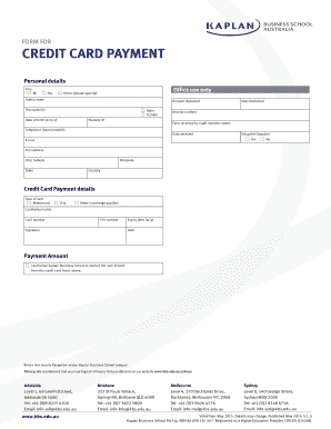 Kaplan Business School Credit Card Payment Form