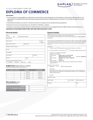 Diploma of Commerce Enrolment Form