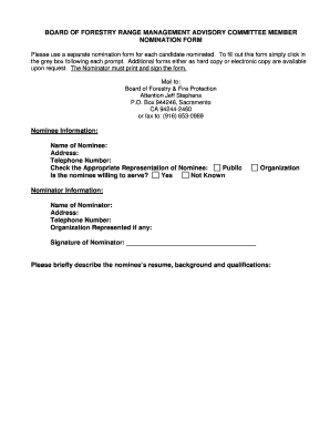 Salary increment application - BOARD OF FORESTRY RANGE MANAGEMENT ADVISORY COMMITTEE MEMBER NOMINATION FORM Please use a separate nomination form for each candidate nominated