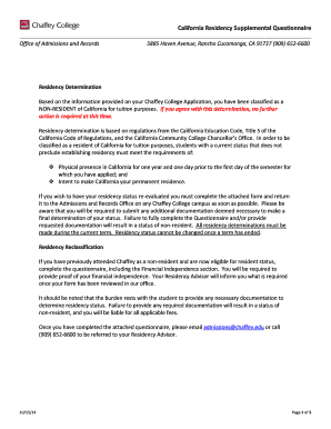 California Residency Supplemental Questionnaire