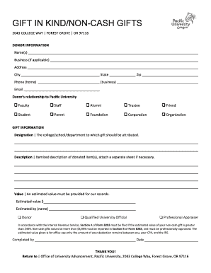 Gift in Kind Non-Cash Donation Form