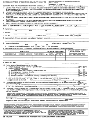 Notice and Proof of Claim for Disability Benefits