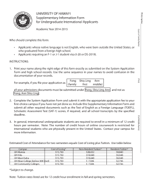 University of Hawaii International Student Supplementary Form