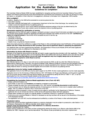 Australian Defence Medal Application Form
