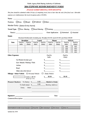California Expense Reimbursement Form