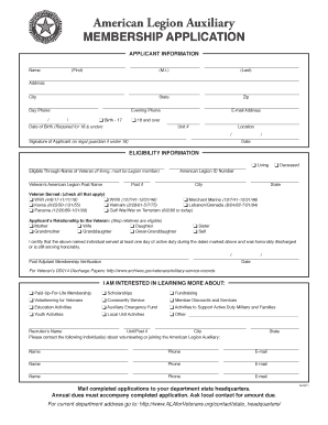 American Legion Auxiliary Membership Application