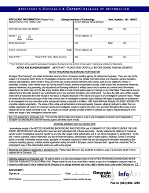 Applicant Disclosure & Consent Release Form