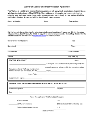 VGANJ Waiver of Liability and Indemnification Agreement cabbage peppers form onlydoc - njveggies