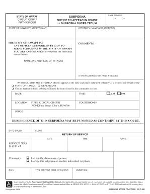 Hawaii Subpoena Form