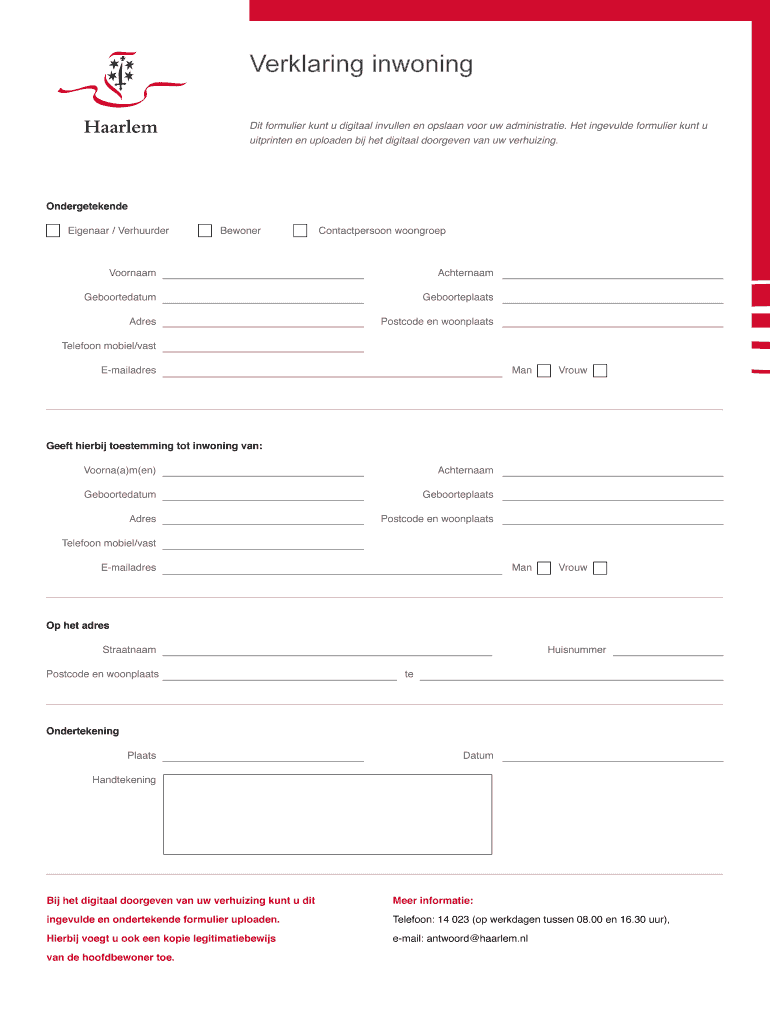 verklaring van inwoning haarlem Preview on Page 1