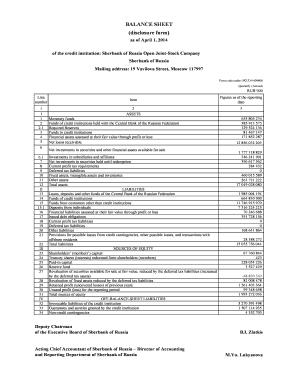 Open balance sheet - BALANCE SHEET (disclosure form) as of April 1, 2014 of the credit institution: Sberbank of Russia Open JointStock Company Sberbank of Russia Mailing address: 19 Vavilova Street, Moscow 117997 Form code under OKUD 0409806 Quarterly (Annual)