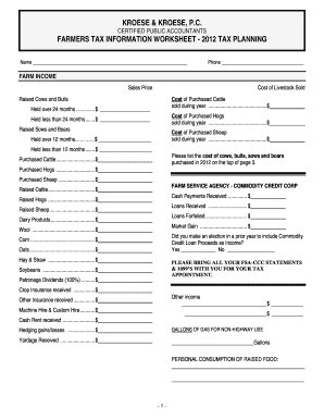 Farmers Tax Information Worksheet